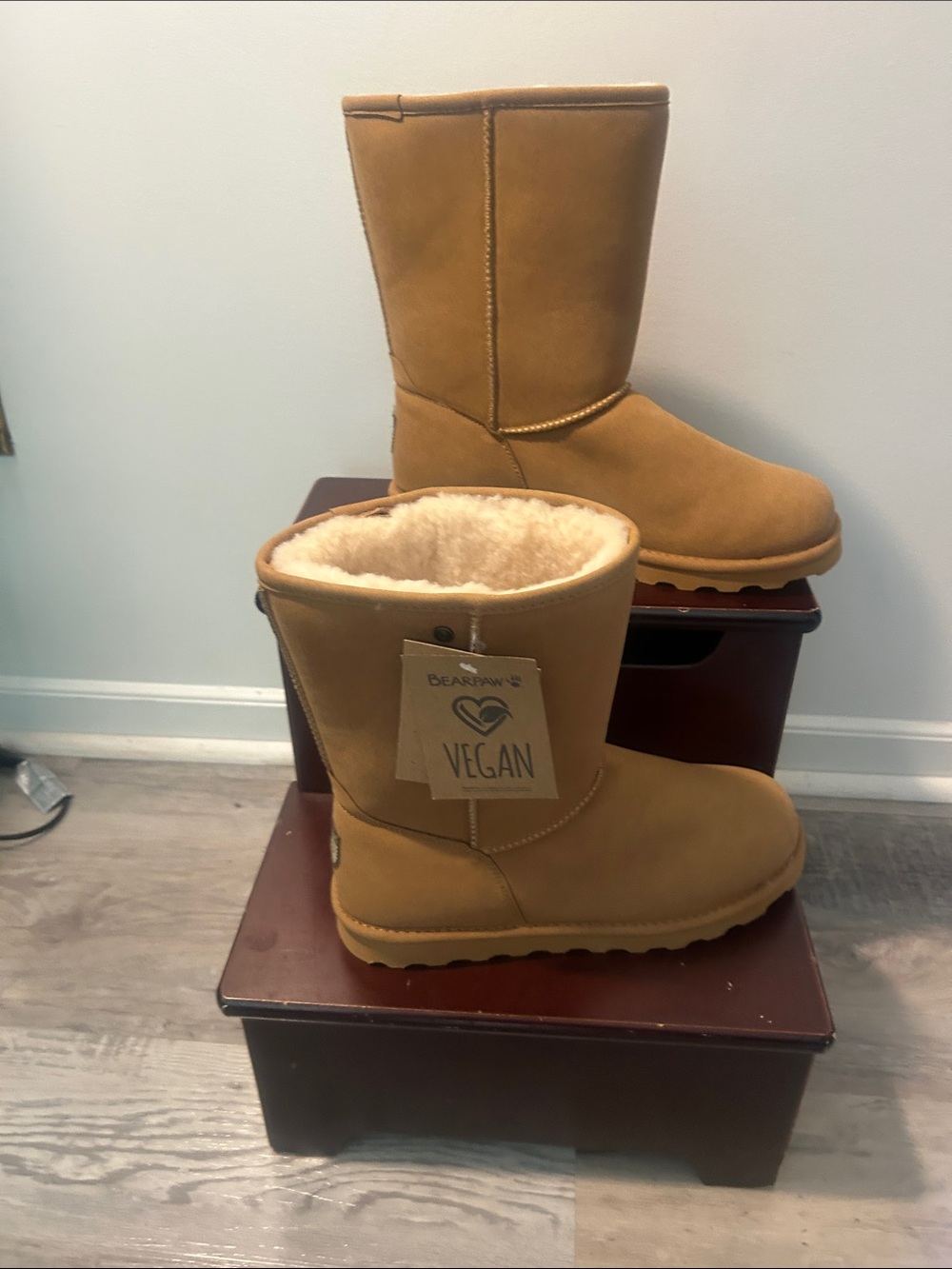 BearPaw Wheat Mid-Calf Vegan Shearling-Lined Boots